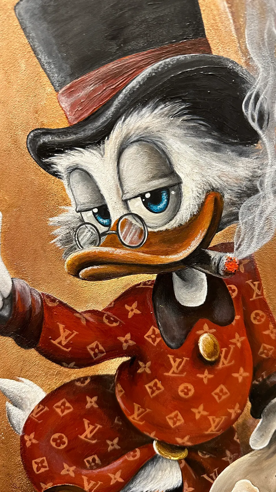 Acrylbild: Dagobert Duck mit Zigarre im Designer-Anzug